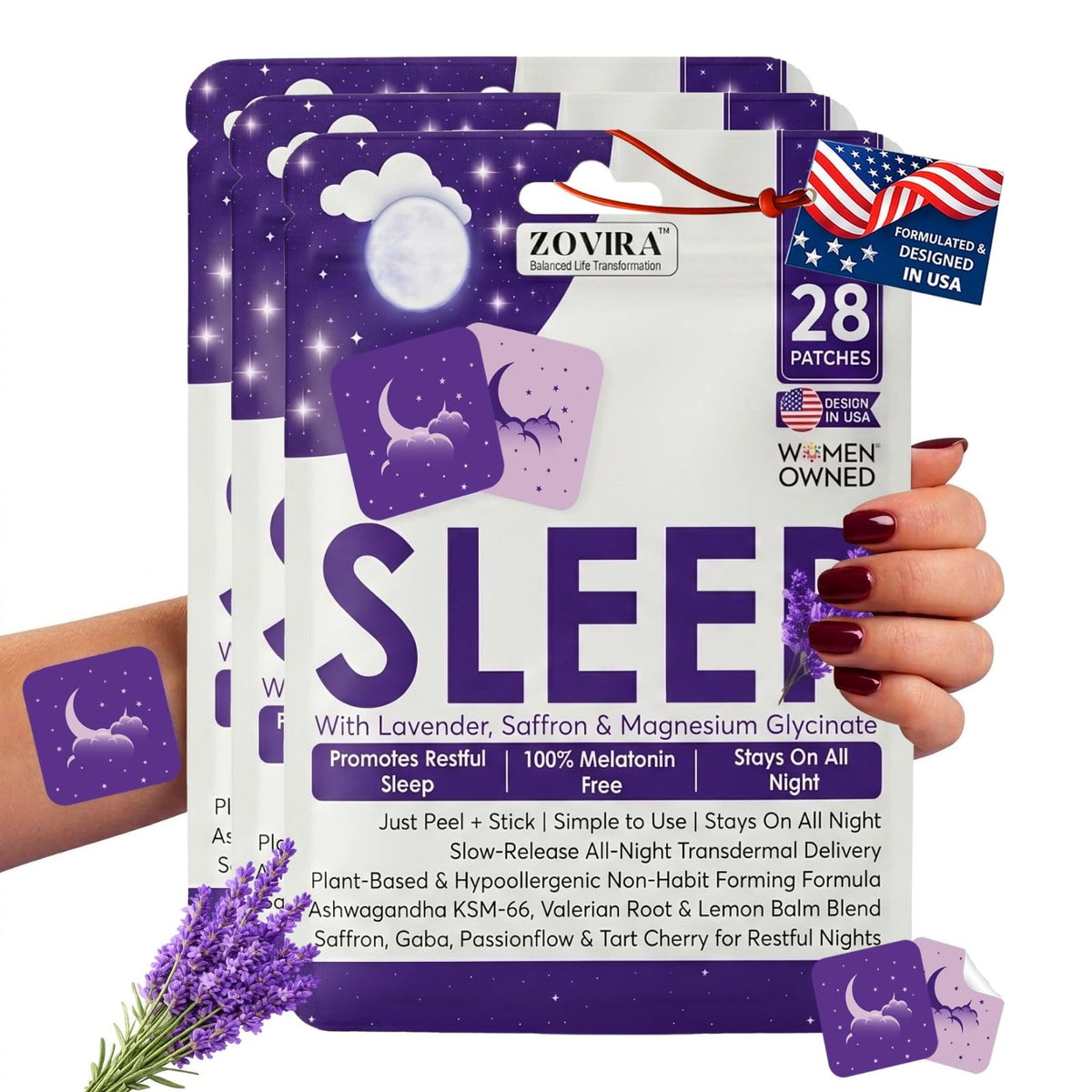 Patches de sommeil ZOVIRA vue avant avec emballage individuel