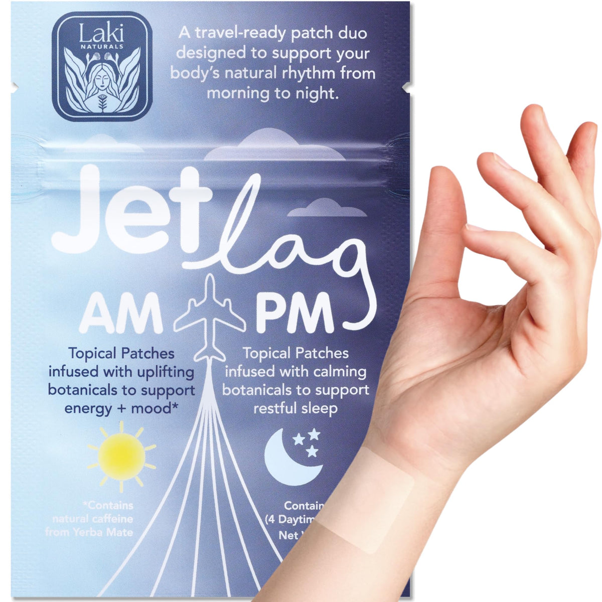 Patches de voyage AM & PM Laki Naturals en emballage avant