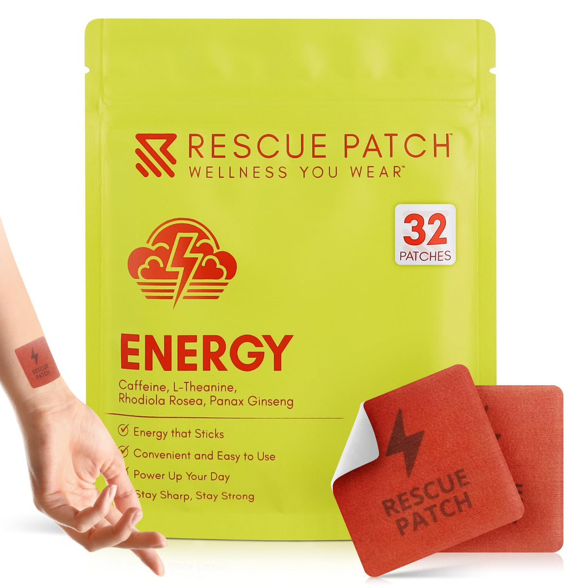 Patches énergétiques Rescue Patch avec caféine, vue de face