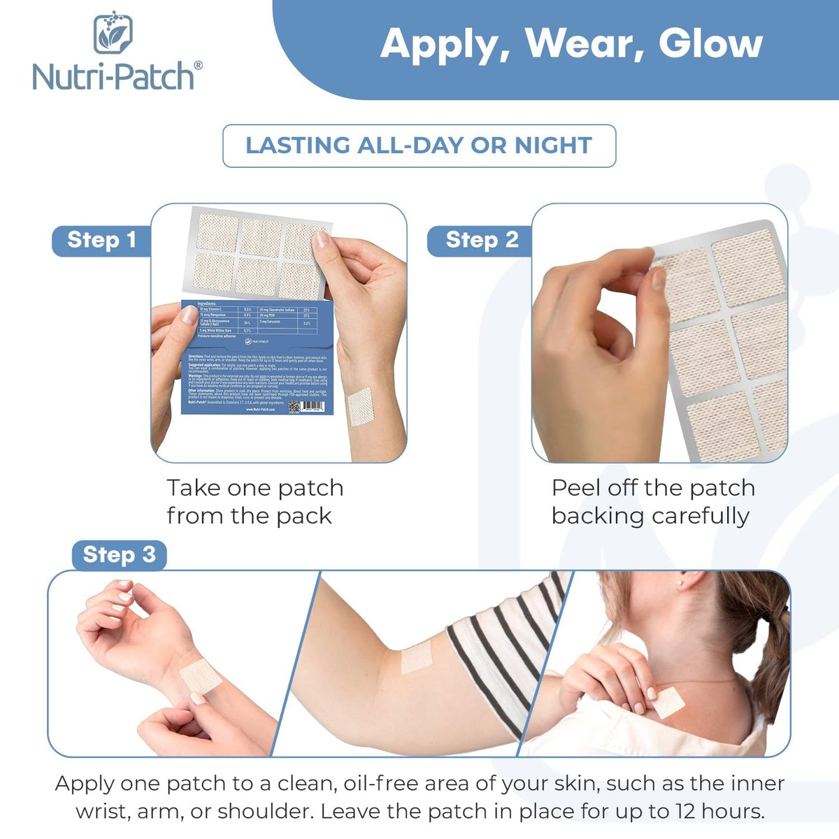 Patches NUTRI-PATCH sur une table avec des éléments naturels