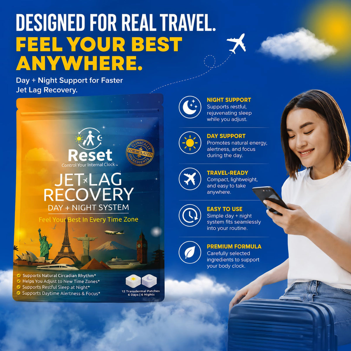 Patches Reset Jet Lag use sur une table