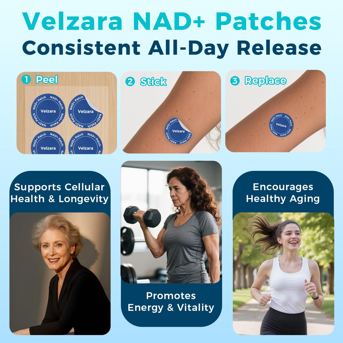 Patches Velzara NAD+ avec un fond naturel