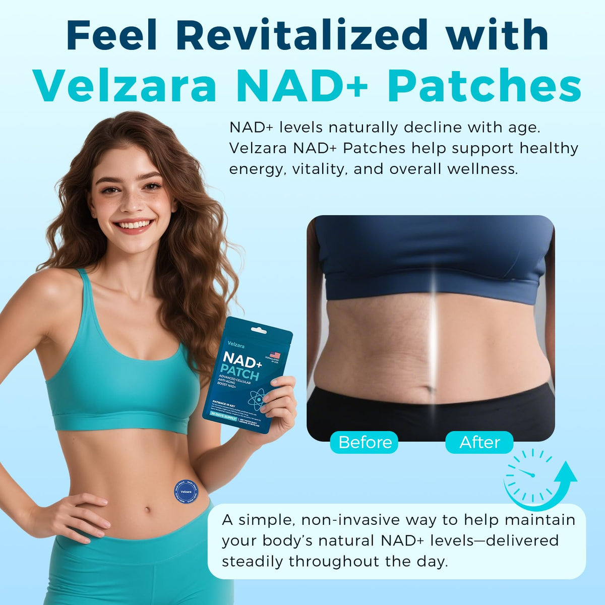 Patches Velzara NAD+ sur une surface blanche