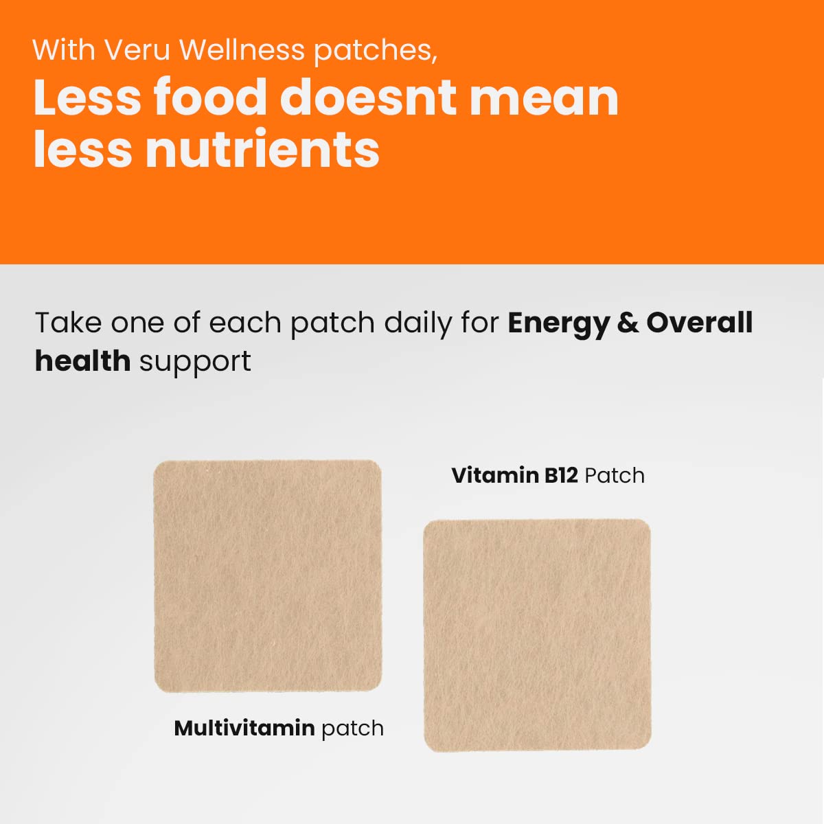 Patches Veru Wellness bariatrie avec B12 et fer, disposition sur une surface plane