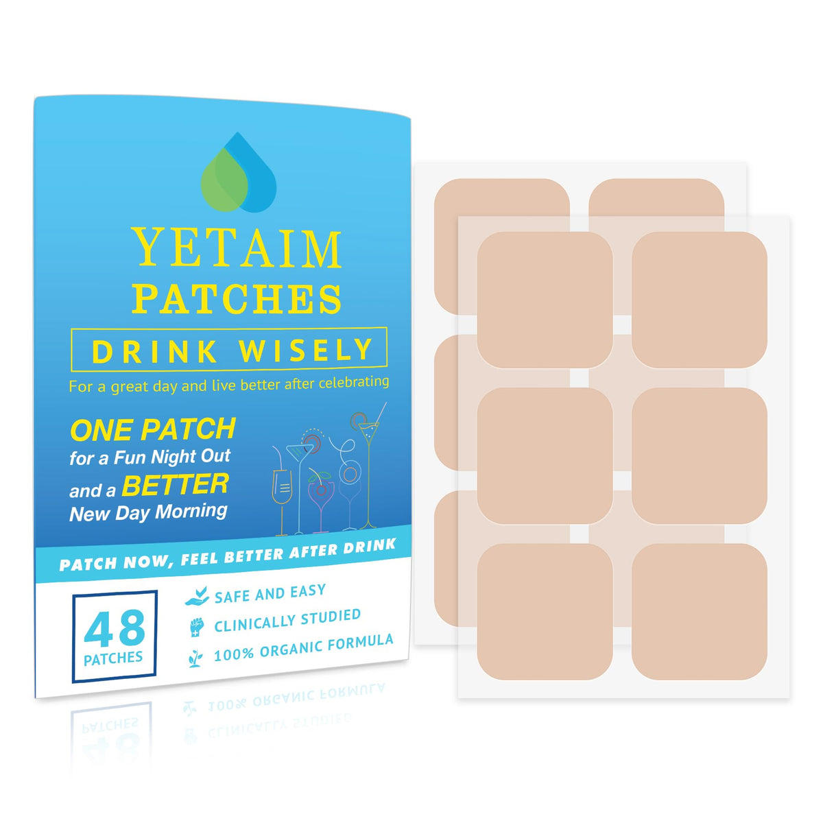 Patches YETAIM de récupération 48-pack vue avant avec design clair