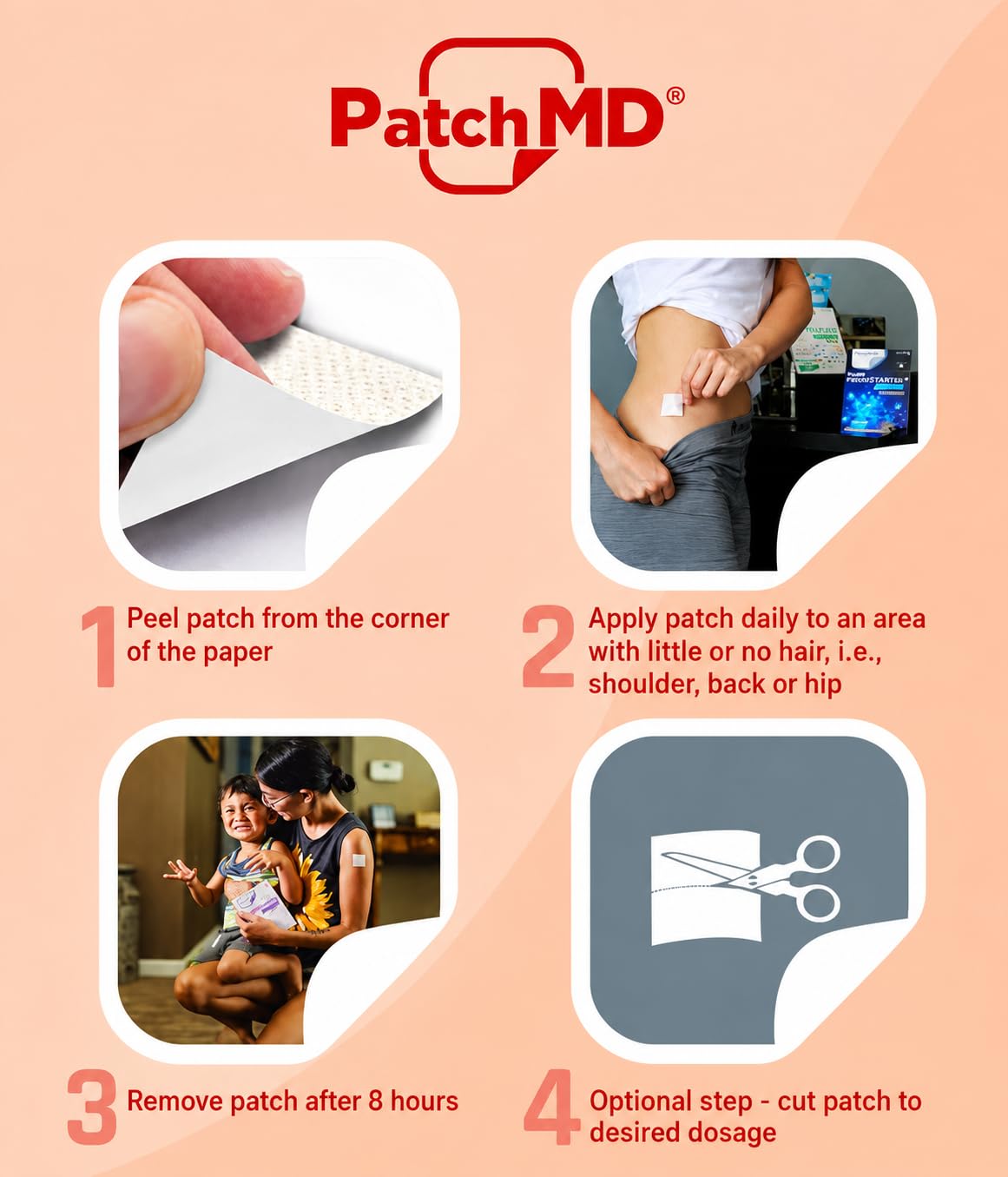 PatchMD Happy Hour Patch appliqué sur l'épaule d'une personne