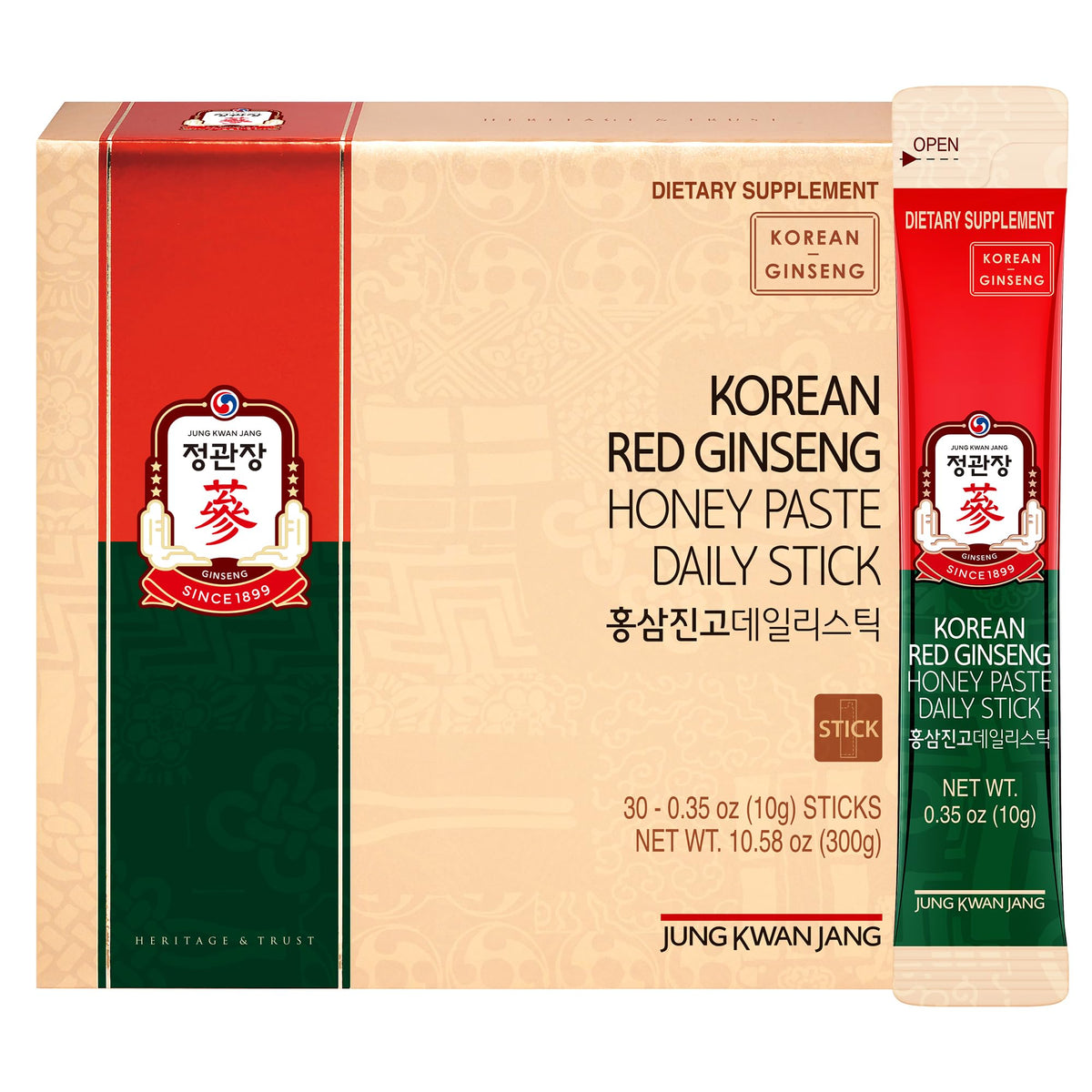 Pâte de Ginseng Rouge Coréen au Miel JUNG KWAN JANG, boîte de 30 sticks