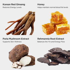 Pâte de Ginseng Rouge Coréen au Miel JUNG KWAN JANG, présentation sur une table