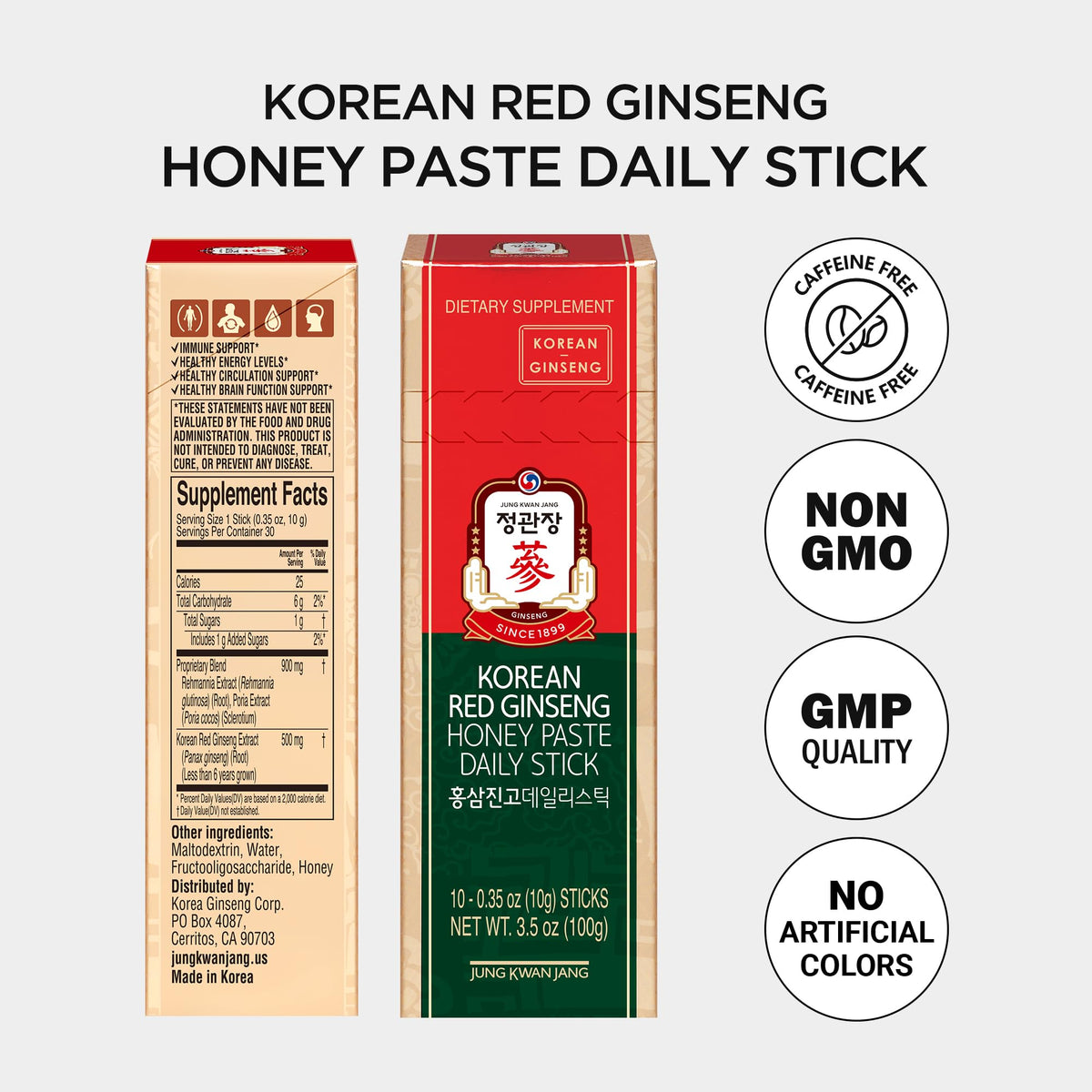Pâte de Ginseng Rouge Coréen au Miel JUNG KWAN JANG, stick en main