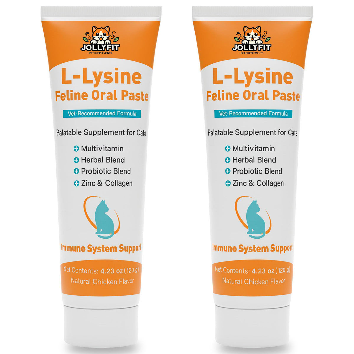 Pâte orale L-Lysine Jollyfit pour chats, tube de 120 g, goût poulet