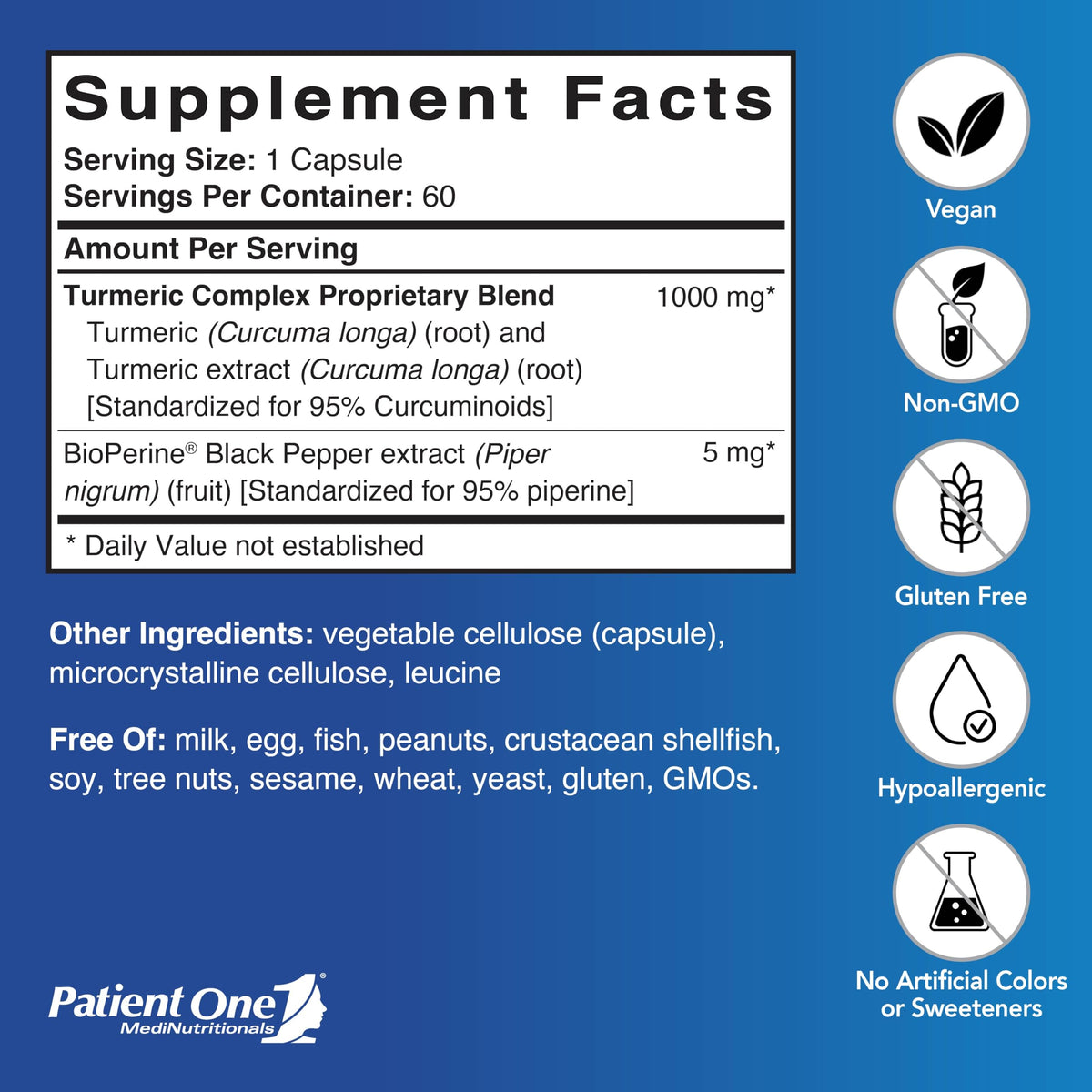 Patient One Curcuma Curcumin 1000mg 60 capsules étiquette