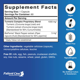 Patient One Curcuma Curcumin 1000mg 60 capsules étiquette