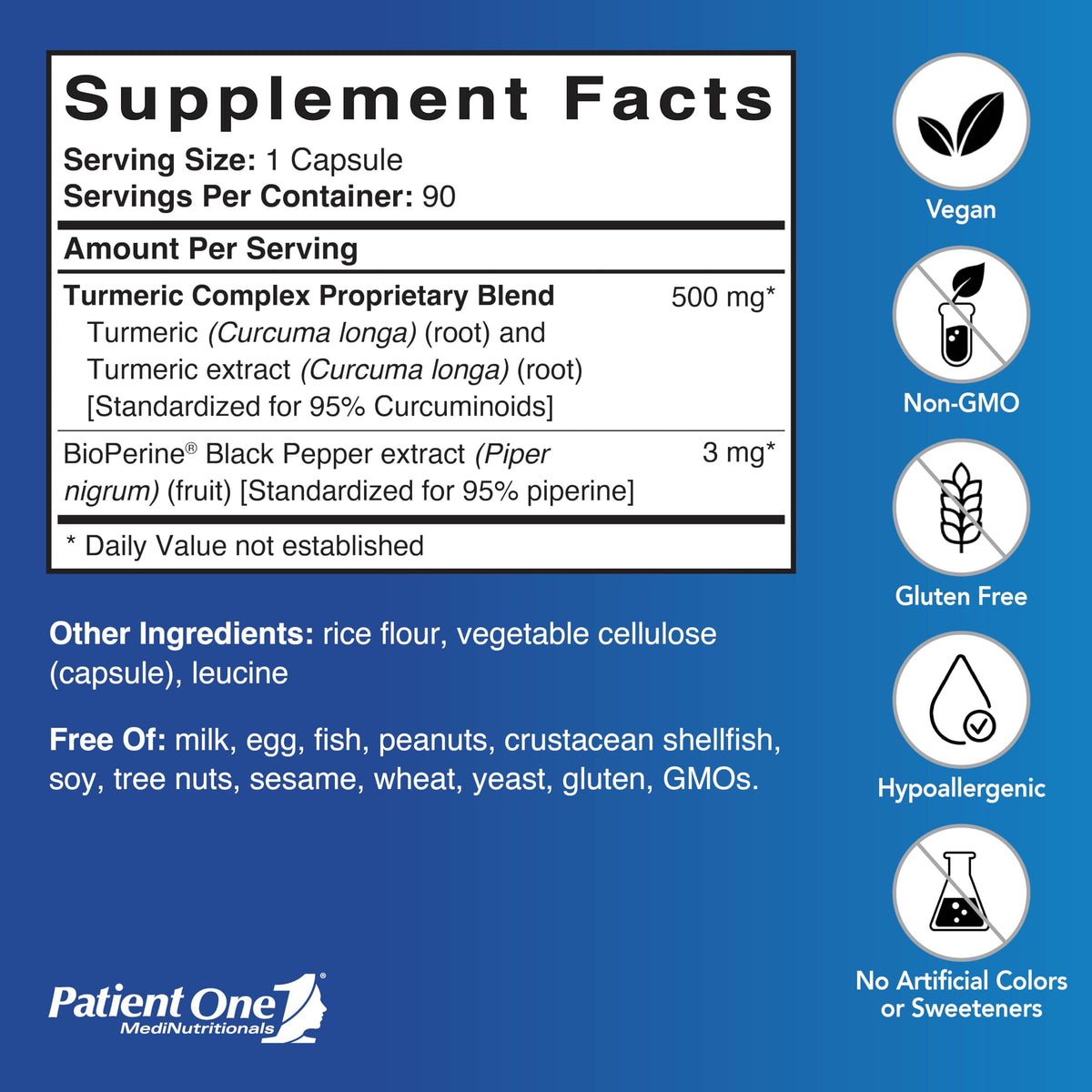 Patient One Curcuma Curcumine 500 mg 90 capsules vue arrière