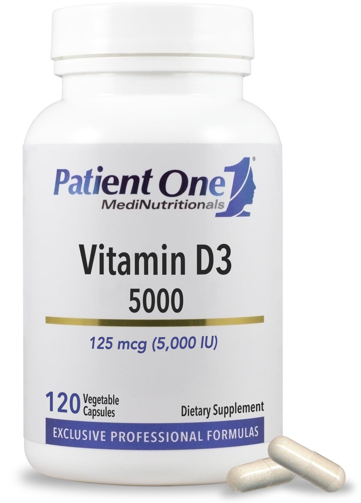 Patient One Vitamine D3 Cholecalciférol 5 000 UI 120 capsules vue de face