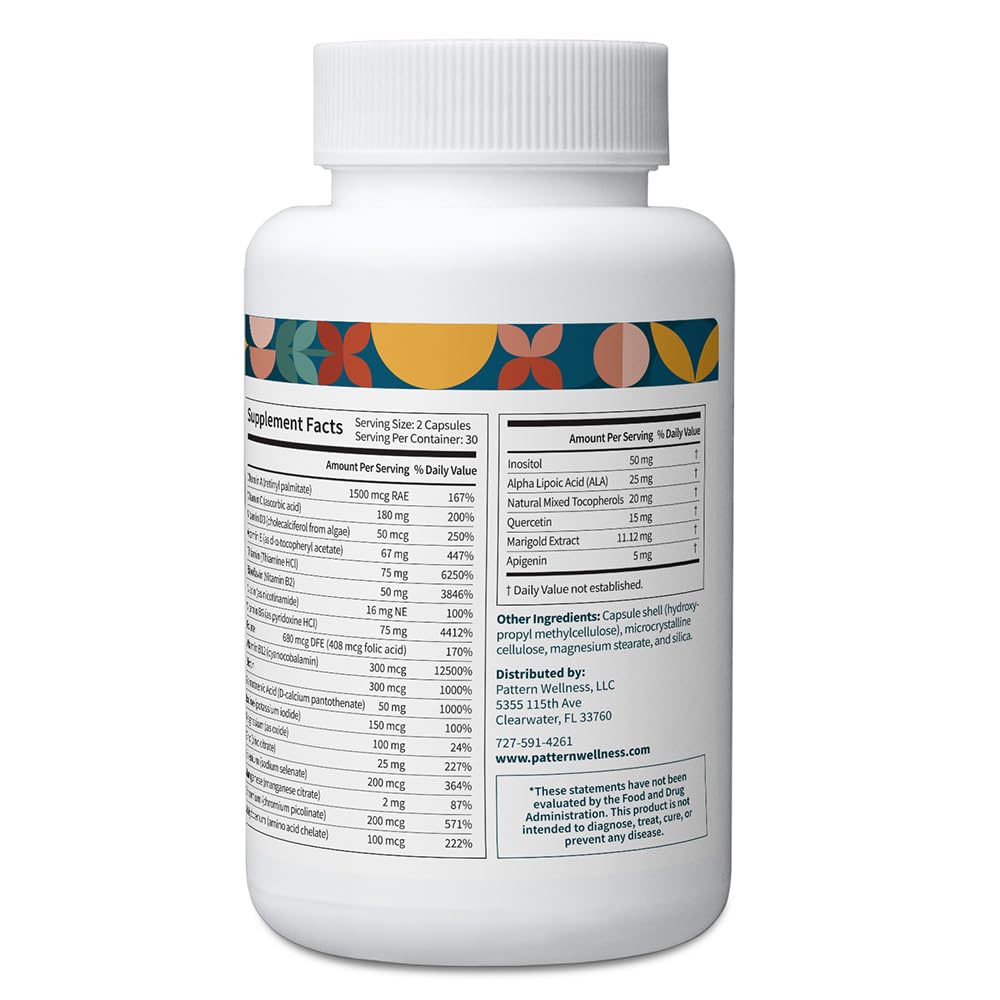 Pattern Wellness Multivitamin 60 capsules, côté de l'emballage