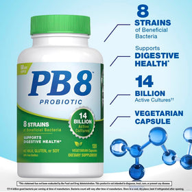 PB8 Probiotic 120 capsules végétariennes sur fond blanc