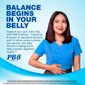 PB8 Probiotic en gros plan montrant les capsules