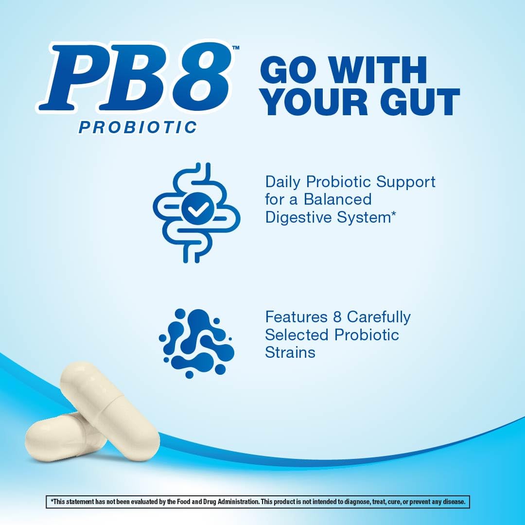 PB8 Probiotic sur une table avec d'autres compléments alimentaires
