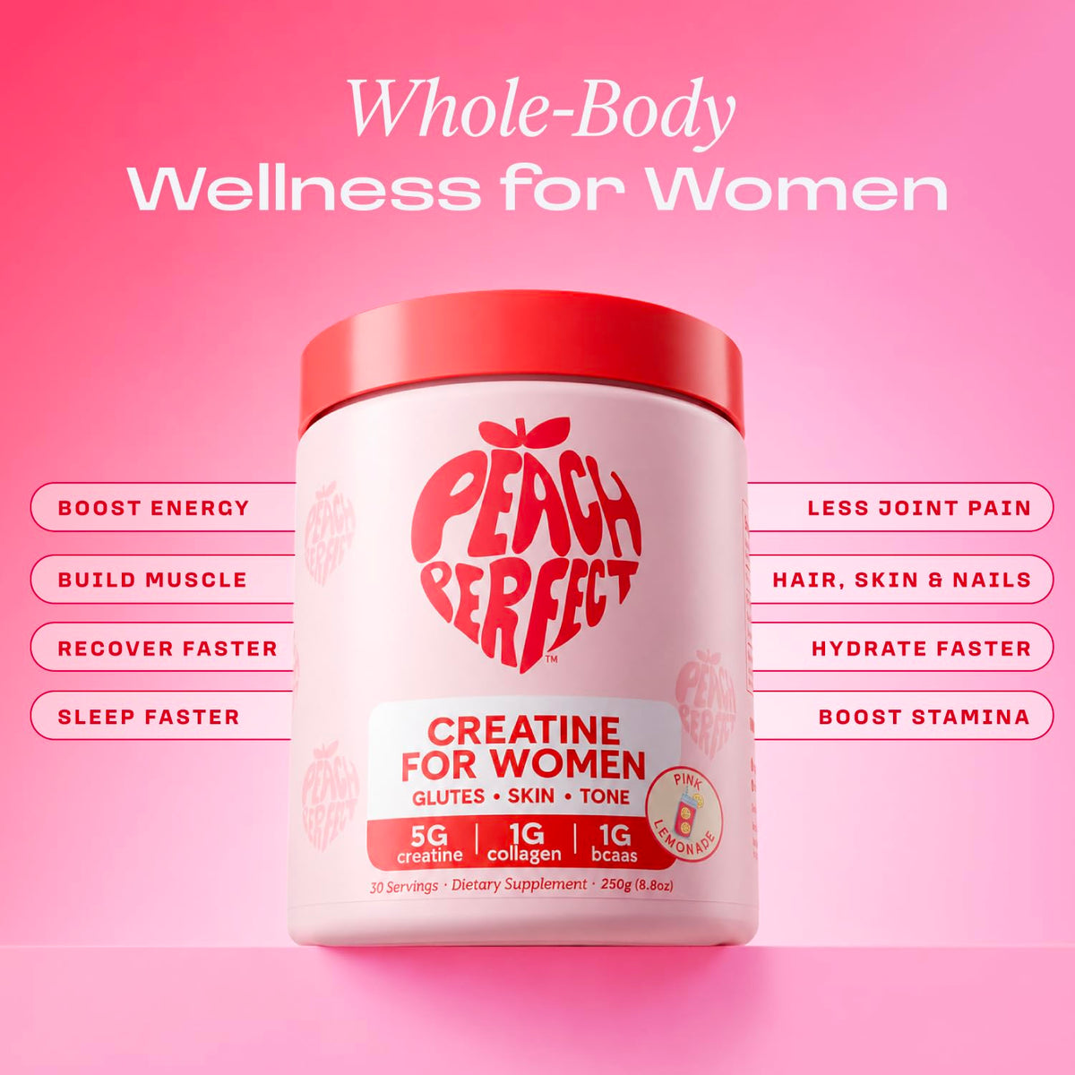 Peach Perfect créatine avec des accessoires de fitness