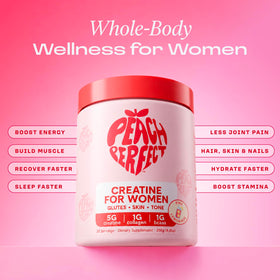 Peach Perfect créatine avec des accessoires de fitness