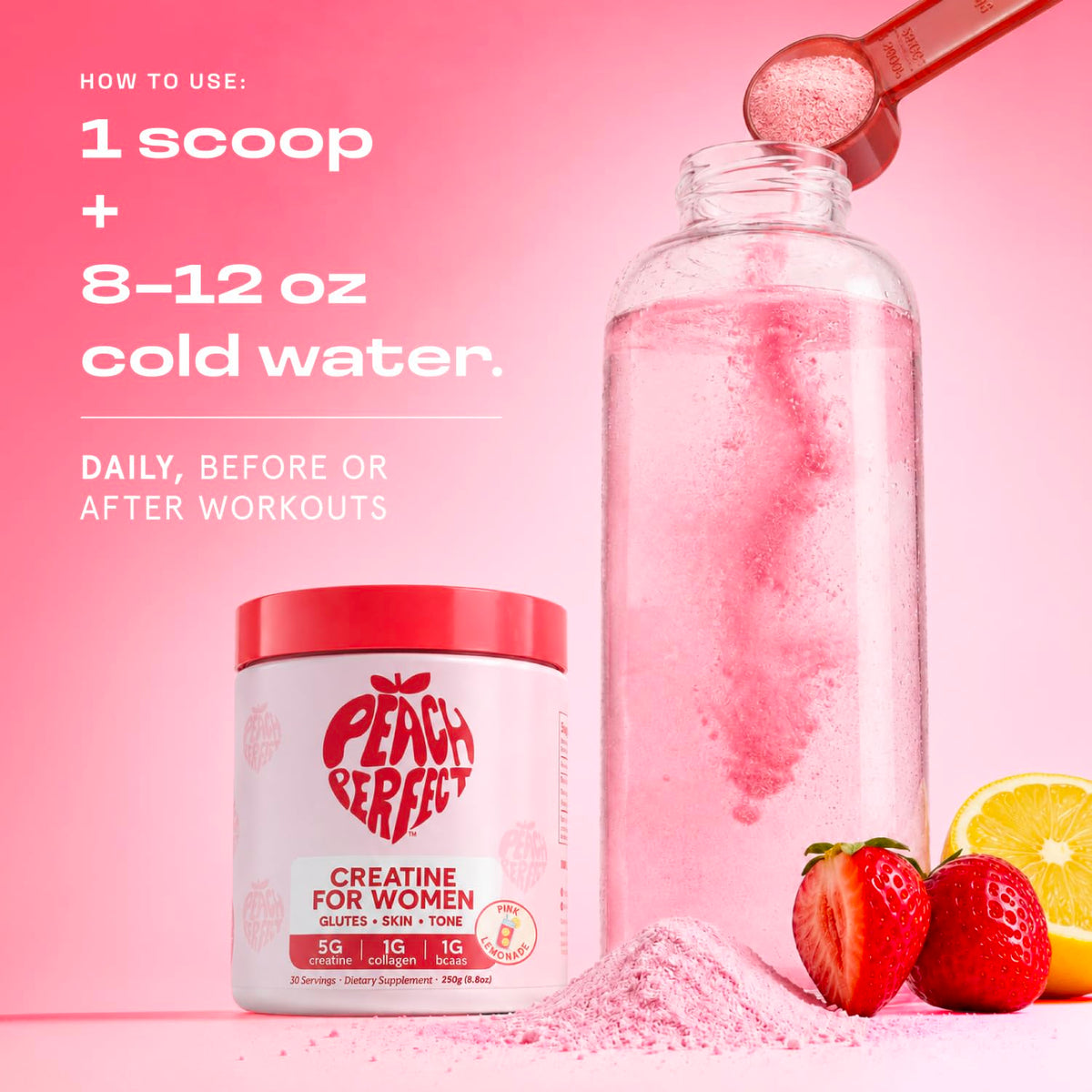 Peach Perfect créatine sur un plan de travail