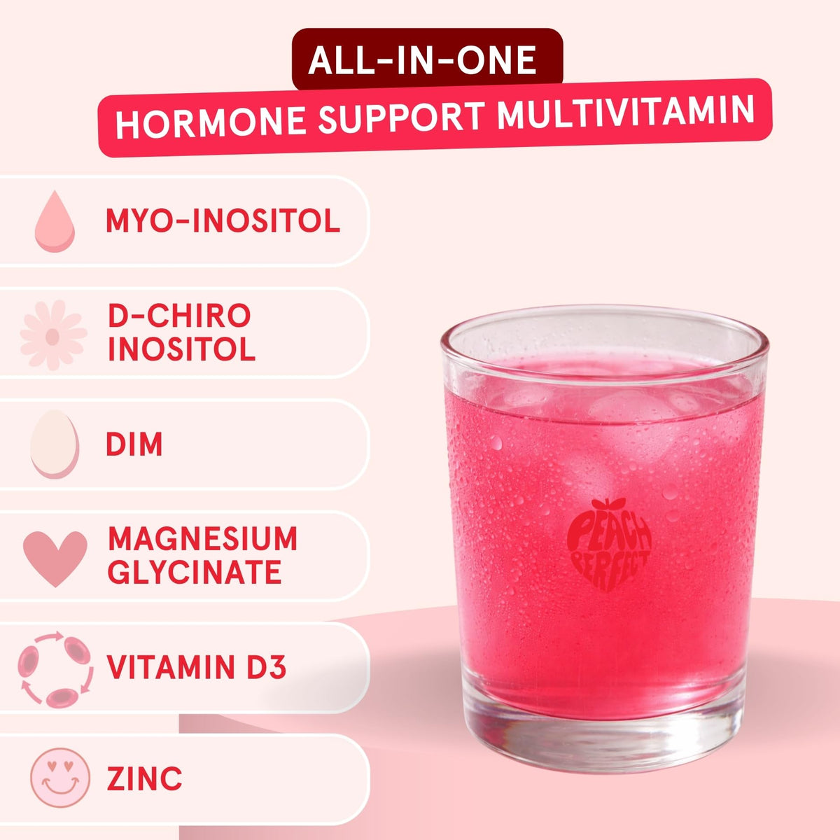 Peach Perfect Inositol flacon avec étiquette nutritionnelle