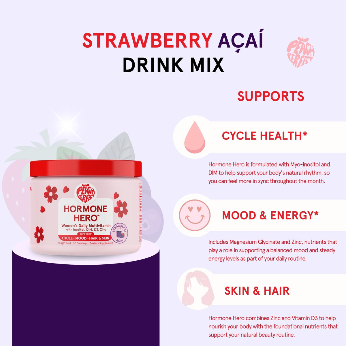 Peach Perfect Poudre d'Inositol avec verre d'eau