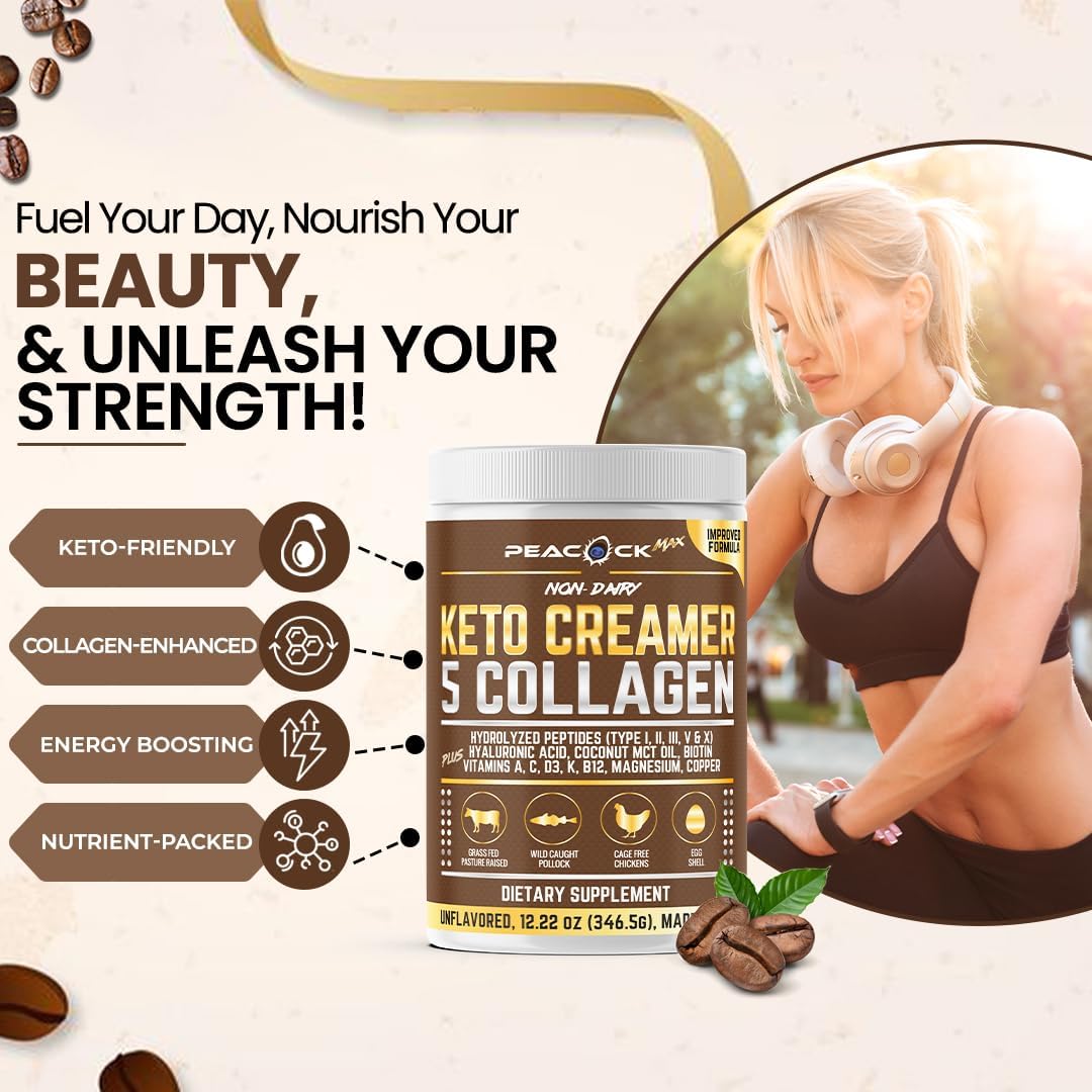 Peacock Max Crème à Café Collagène Keto 12,2 oz avec cuillère