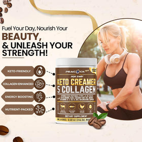 Peacock Max Crème à Café Collagène Keto 12,2 oz avec cuillère