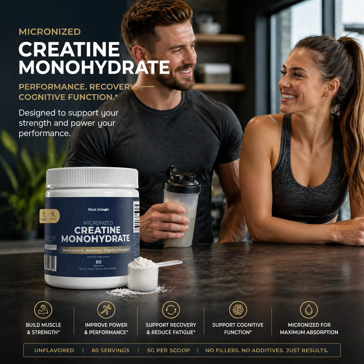 Peak Human créatine monohydrate 372g en mélange dans un shaker