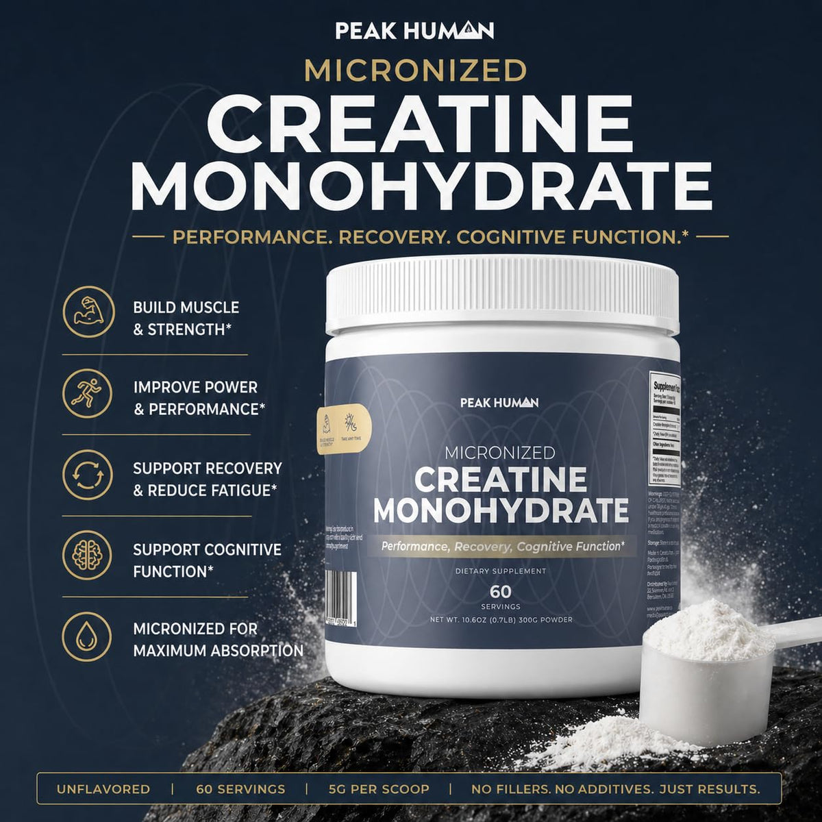 Peak Human créatine monohydrate 372g poudre en cuillère