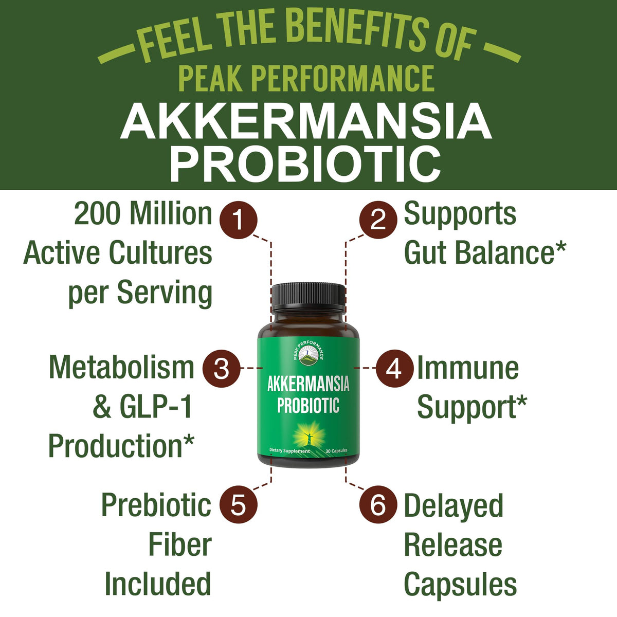Peak Performance Akkermansia Probiotic Capsule side view