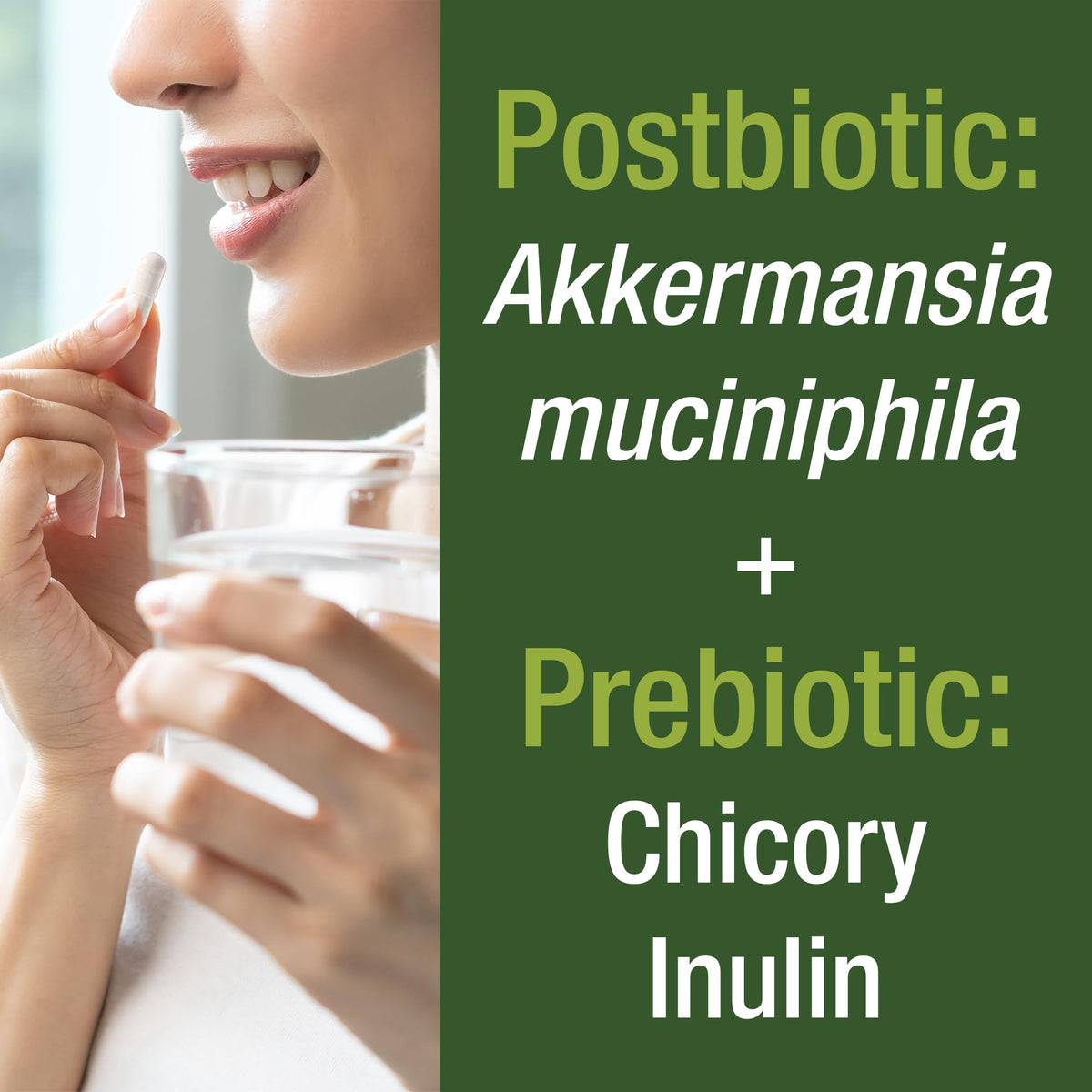 Peak Performance Akkermansia Probiotic Capsule with a glass of water