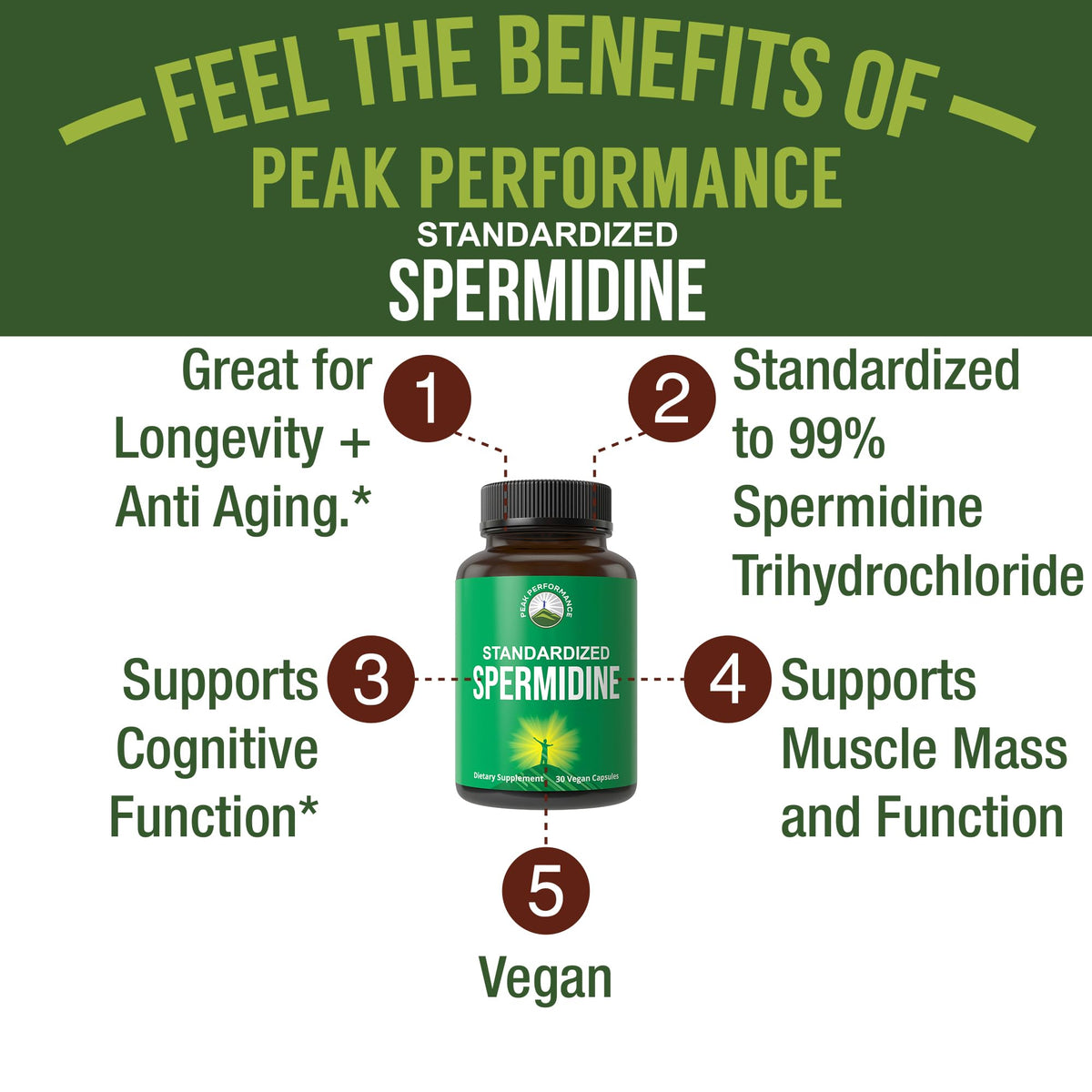 Peak Performance complément alimentaire spermidine 99% trihydrochlorure arrière