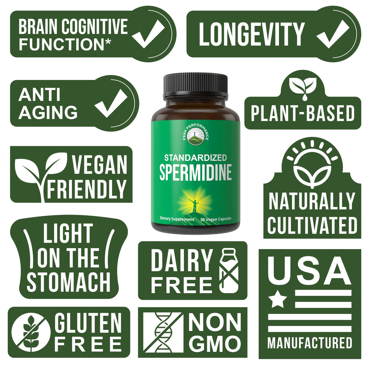 Peak Performance complément alimentaire spermidine 99% trihydrochlorure côté