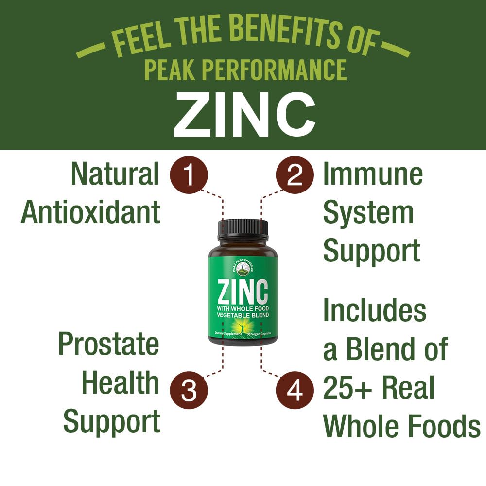 Peak Performance Complément Zinc Vegan 30mg emballage avec informations nutritionnelles