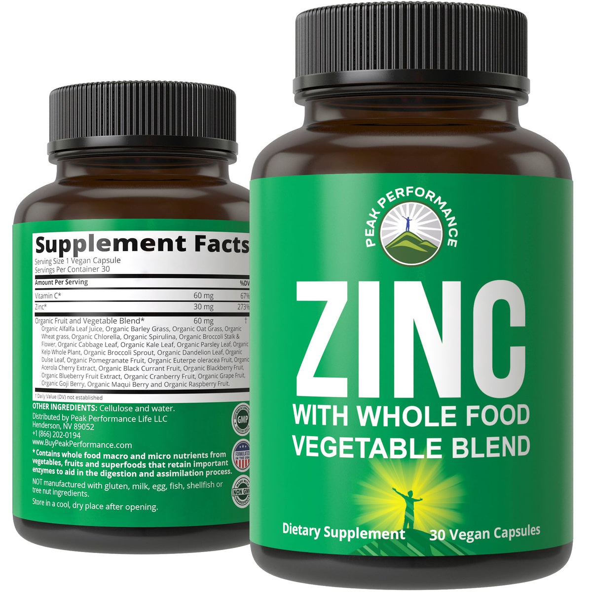 Peak Performance Complément Zinc Vegan 30mg produit vue de face