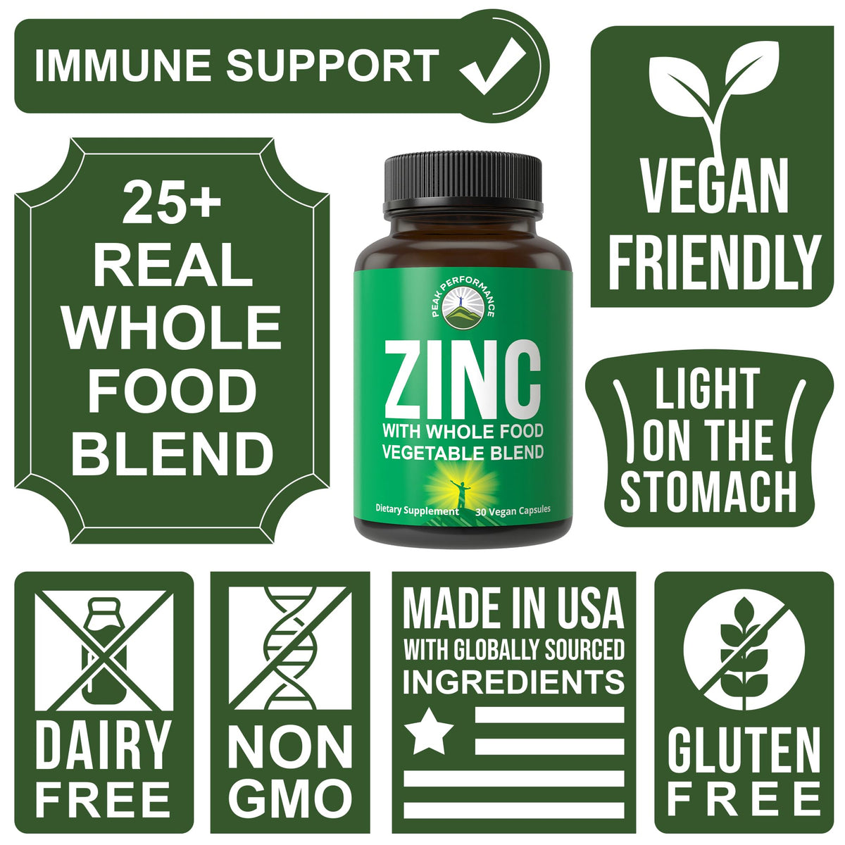 Peak Performance Complément Zinc Vegan 30mg sur fond neutre