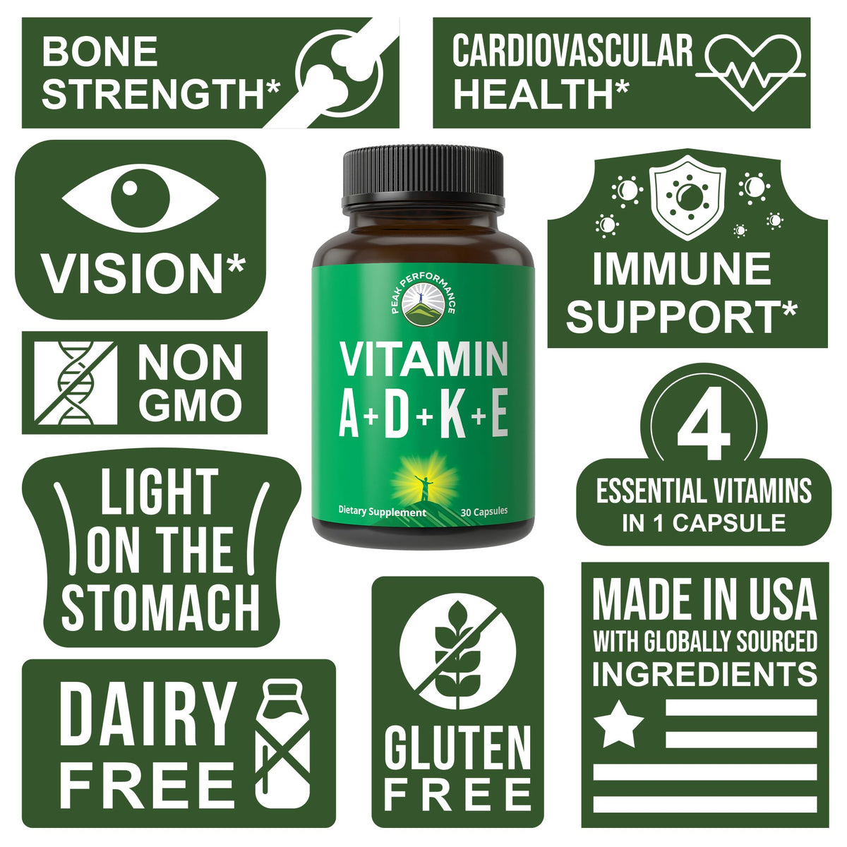 Peak Performance Compléments Alimentaires D 5 000 UI A K E Vegan back of the packaging