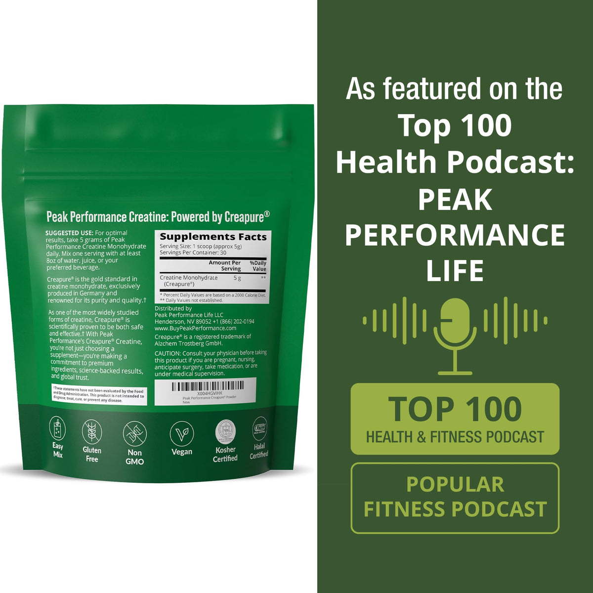 Peak Performance Créatine Monohydrate Creapure 168g en utilisation
