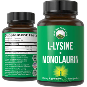 Peak Performance L Lysine 1000mg + Monolaurin 500mg complément alimentaire, vue avant