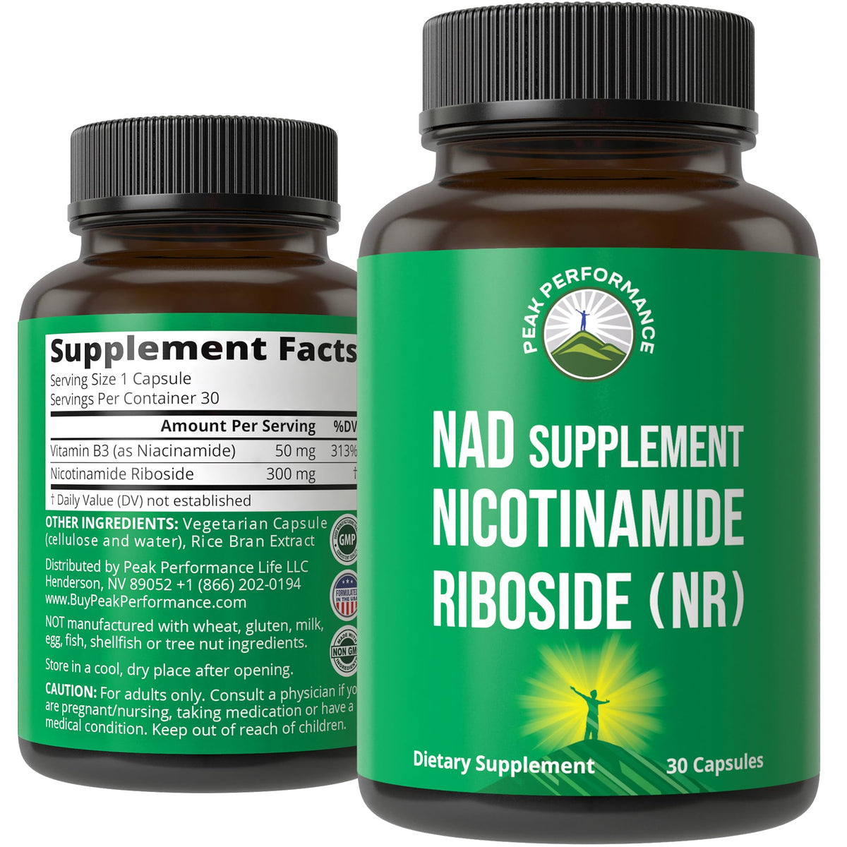 Peak Performance Nicotinamide Riboside supplément capsule vue avant