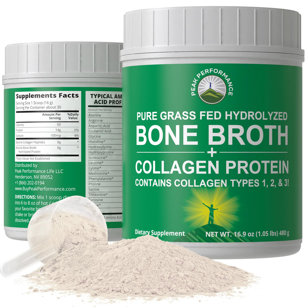 Peak Performance Poudre de Bouillon d'Os Hydrolysé 621g vue de face