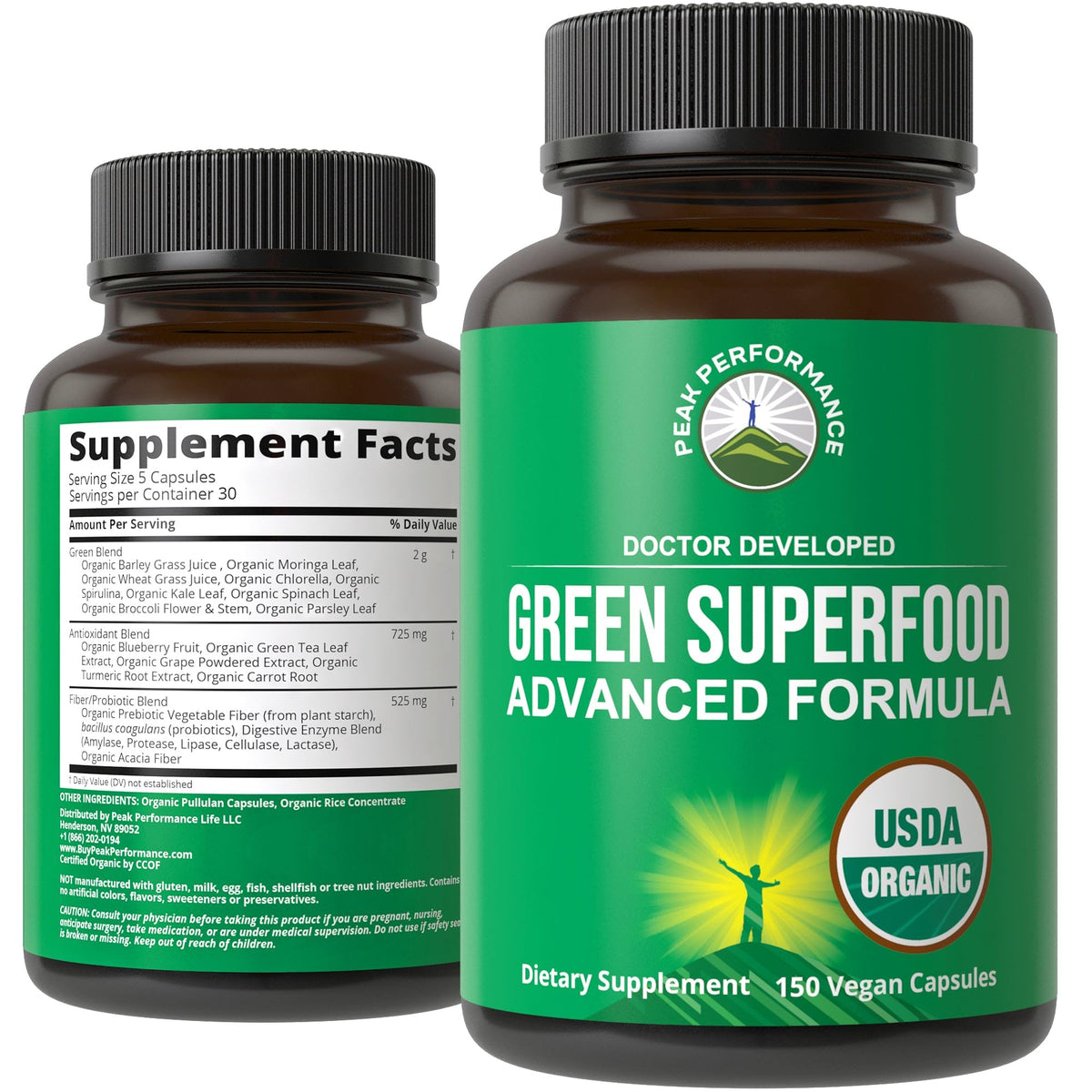 Peak Performance Super Greens 150 Capsules vue avant