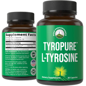 Peak Performance TyroPure L-Tyrosine 500mg capsules front view