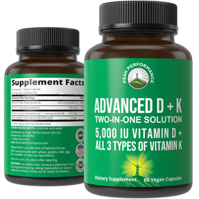 Peak Performance Vitamine D 5000 IU avec Vitamine K, vue avant du produit