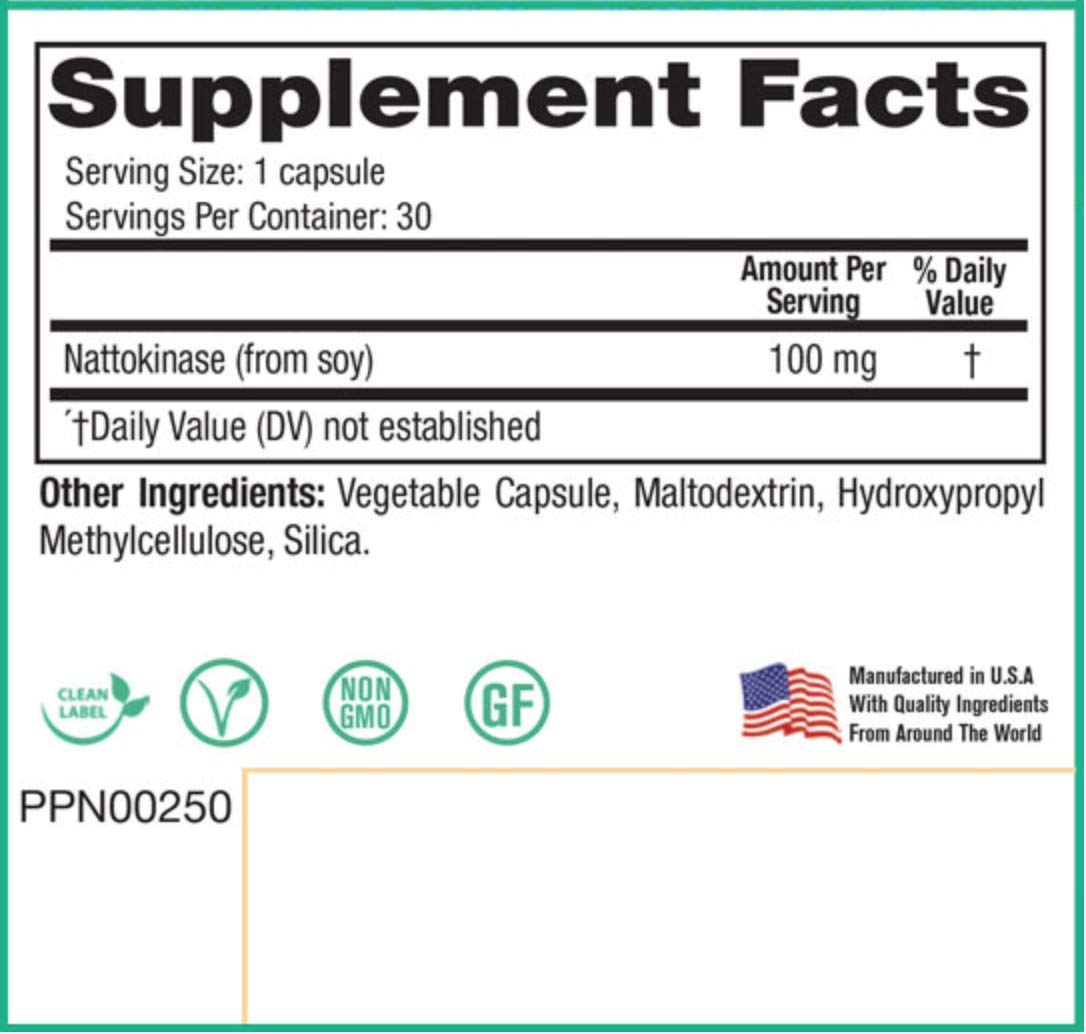 Peak Pure & Natural Nattokinase 100mg 30 capsules côté