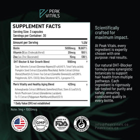 PEAK VITALS Complément Alimentaire DHT 90 Capsules arrière