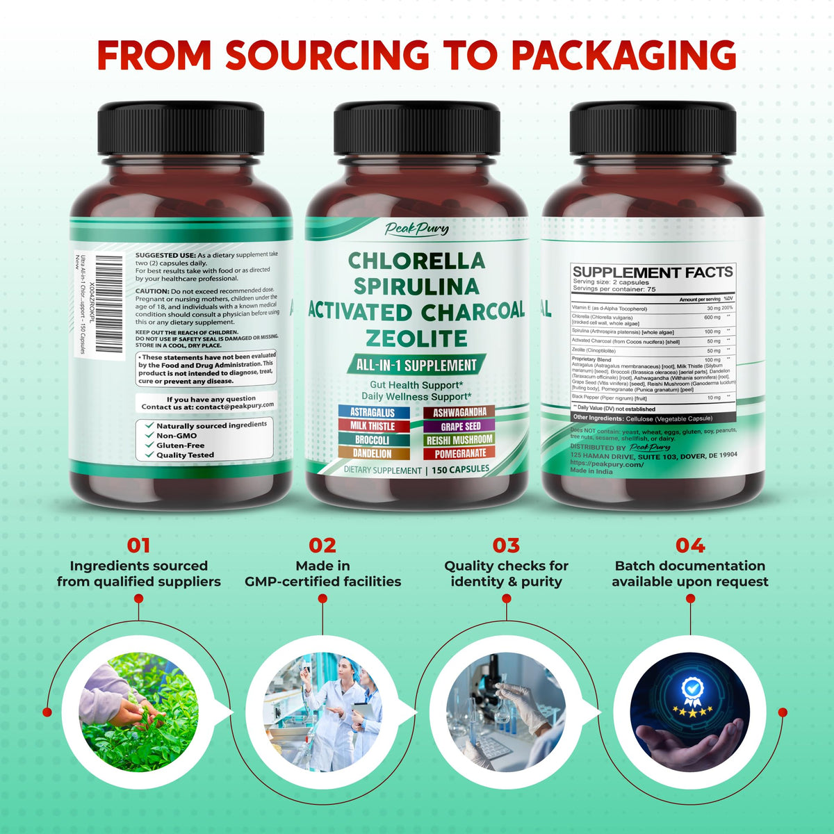 PEAKPURY Chlorella et Spiruline avec un verre d'eau