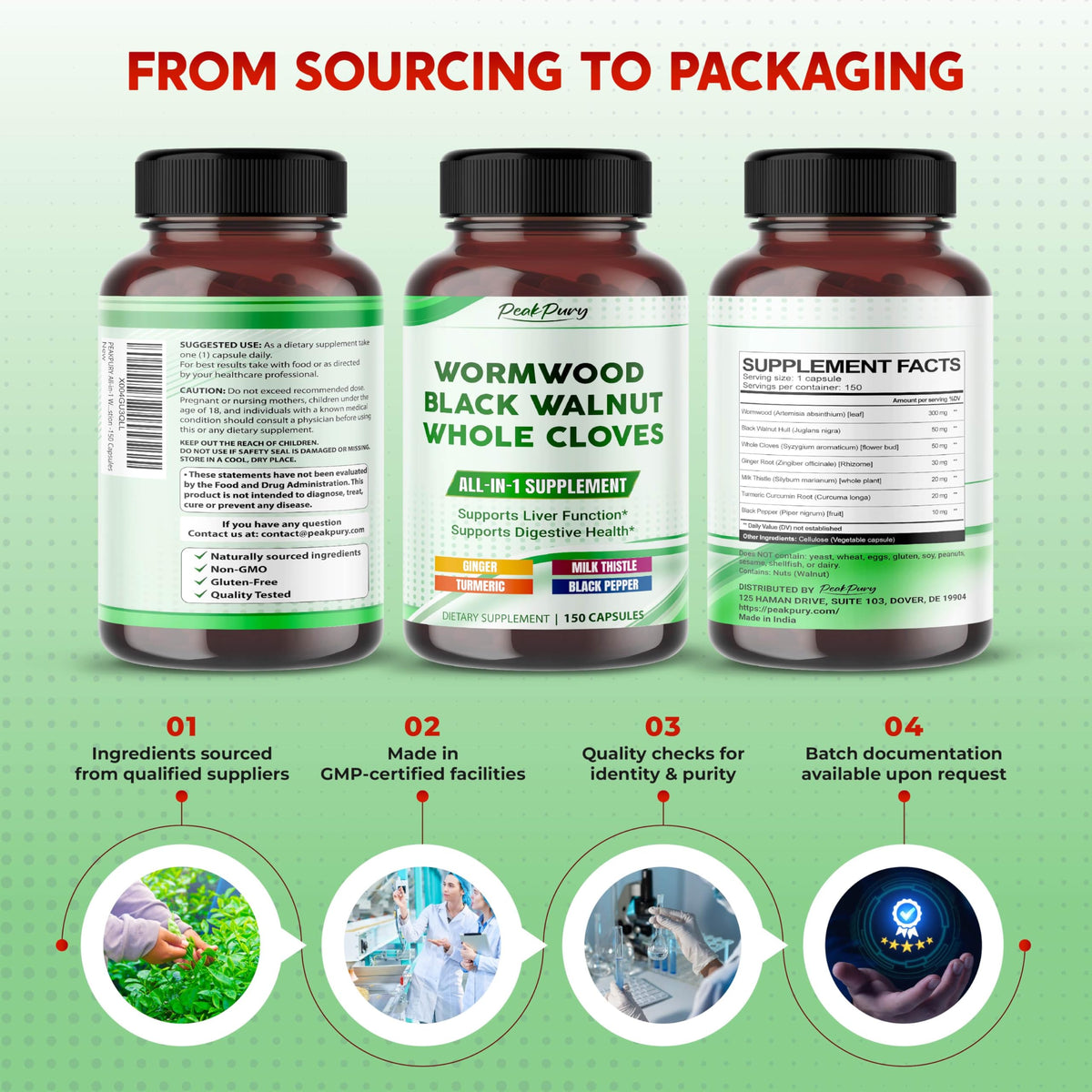 PEAKPURY Complément Alimentaire 150 Capsules, emballage ouvert